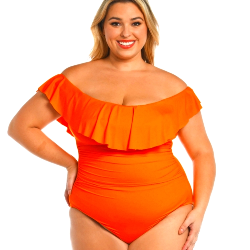 La Blanca coral one piece off shoulder swimsuit